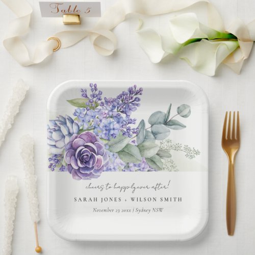 Lilac Succulent Eucalyptus Botanical Bunch Wedding Paper Plates