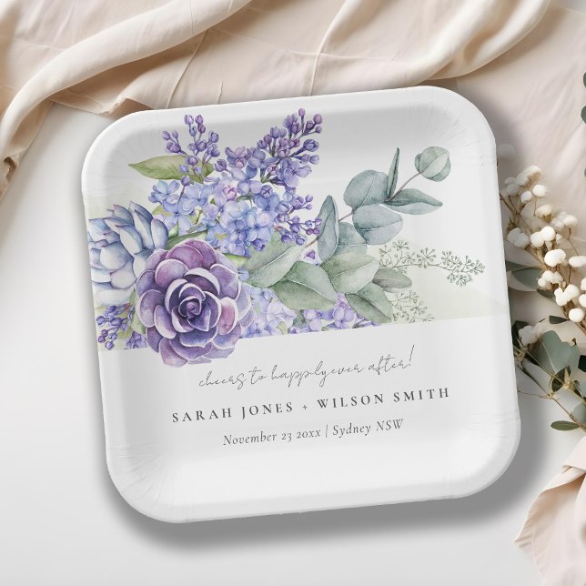 Lilac Succulent Eucalyptus Botanical Bunch Wedding Paper Plates (Creator Uploaded)