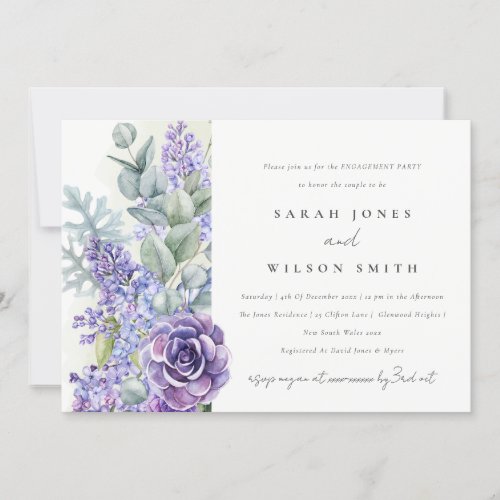 Lilac Succulent Eucalyptus Botanical Engagement Invitation