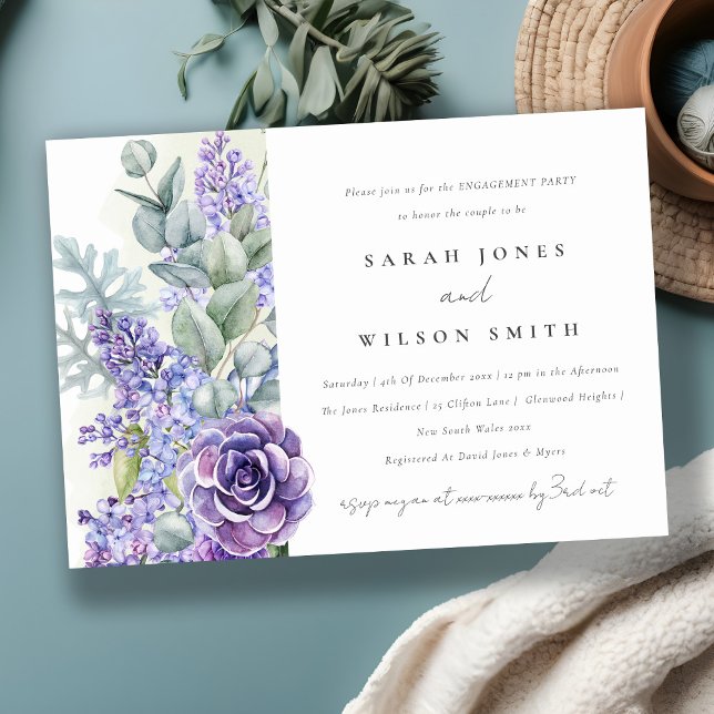 Lilac Succulent Eucalyptus Botanical Engagement Invitation (Creator Uploaded)