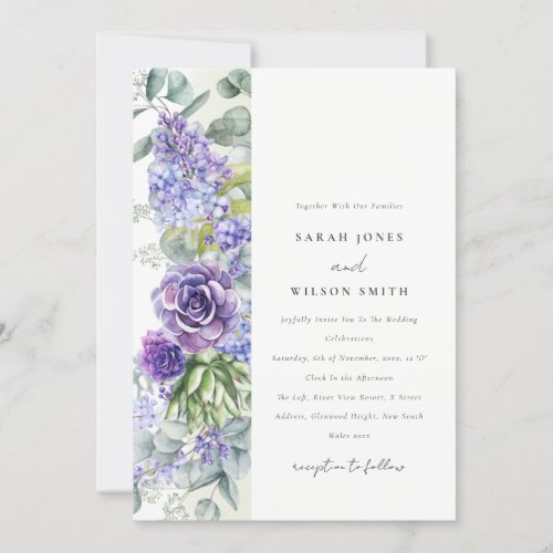 Lilac Succulent Eucalyptus Botanical Frame Wedding Invitation