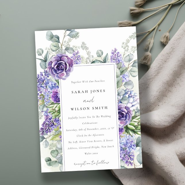 Lilac Succulent Eucalyptus Botanical Frame Wedding Invitation (Creator Uploaded)