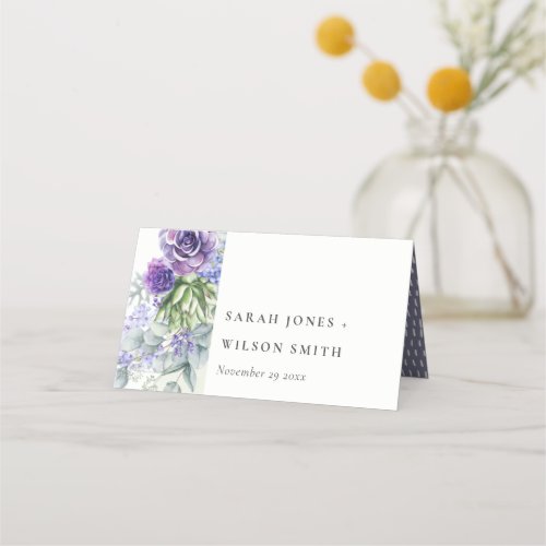 Lilac Succulent Eucalyptus Botanical Frame Wedding Place Card