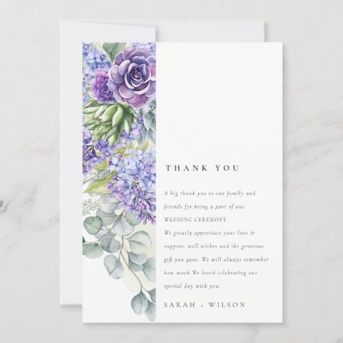 Lilac Succulent Eucalyptus Botanical Frame Wedding Thank You Card