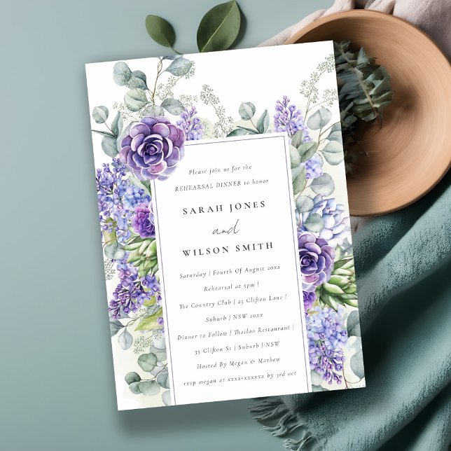 Lilac Succulent Eucalyptus Fauna Rehearsal Dinner Invitation (Creator Uploaded)