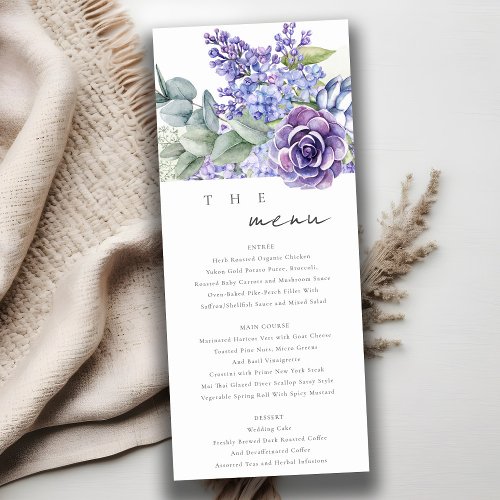 Lilac Succulent Eucalyptus Fauna Wedding Menu Card