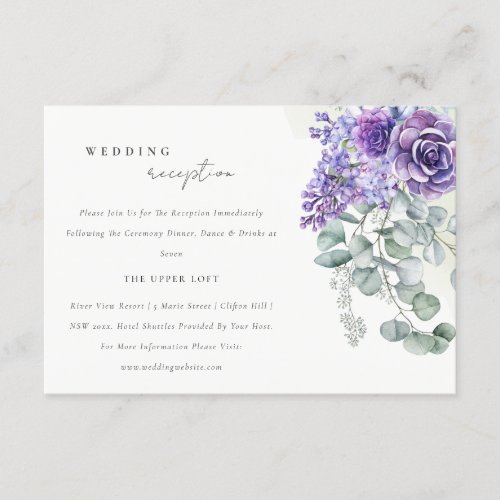 Lilac Succulent Eucalyptus Fauna Wedding Reception Enclosure Card