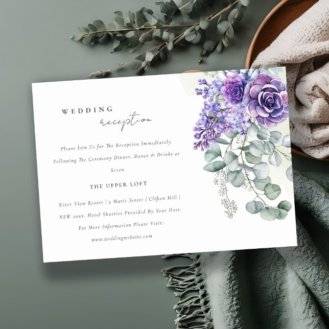 Lilac Succulent Eucalyptus Fauna Wedding Reception Enclosure Card (Creator Uploaded)