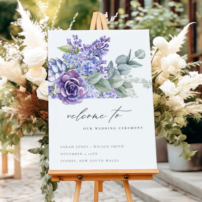 Lilac Succulent Eucalyptus Fauna Wedding Welcome Foam Board (Creator Uploaded)