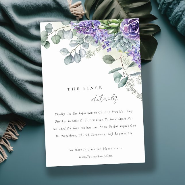 Lilac Succulent Eucalyptus Foliage Wedding Details Enclosure Card (Creator Uploaded)