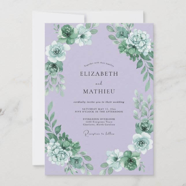 Lilac Succulent Eucalyptus Wedding Invitation (Front)