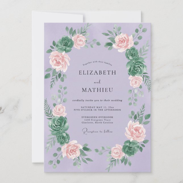 Lilac Succulent Peony Wedding Invitation (Front)
