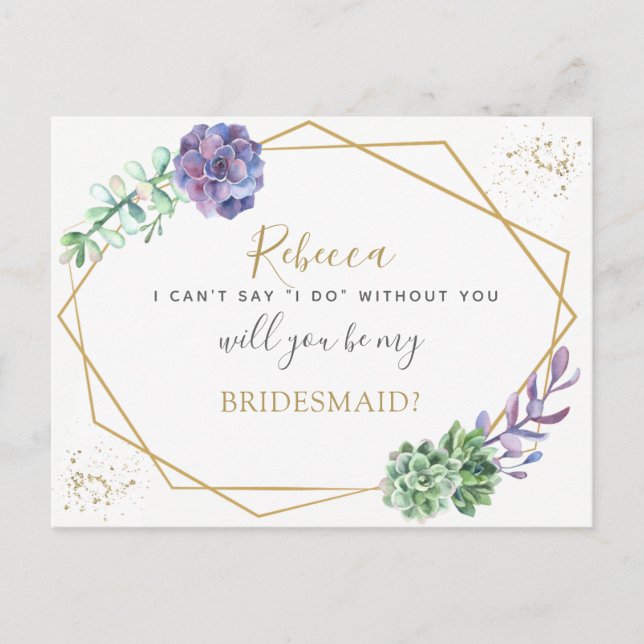 Lilac succulents Bridesmaid or Maid Honor proposal Invitation Postcard (Front)