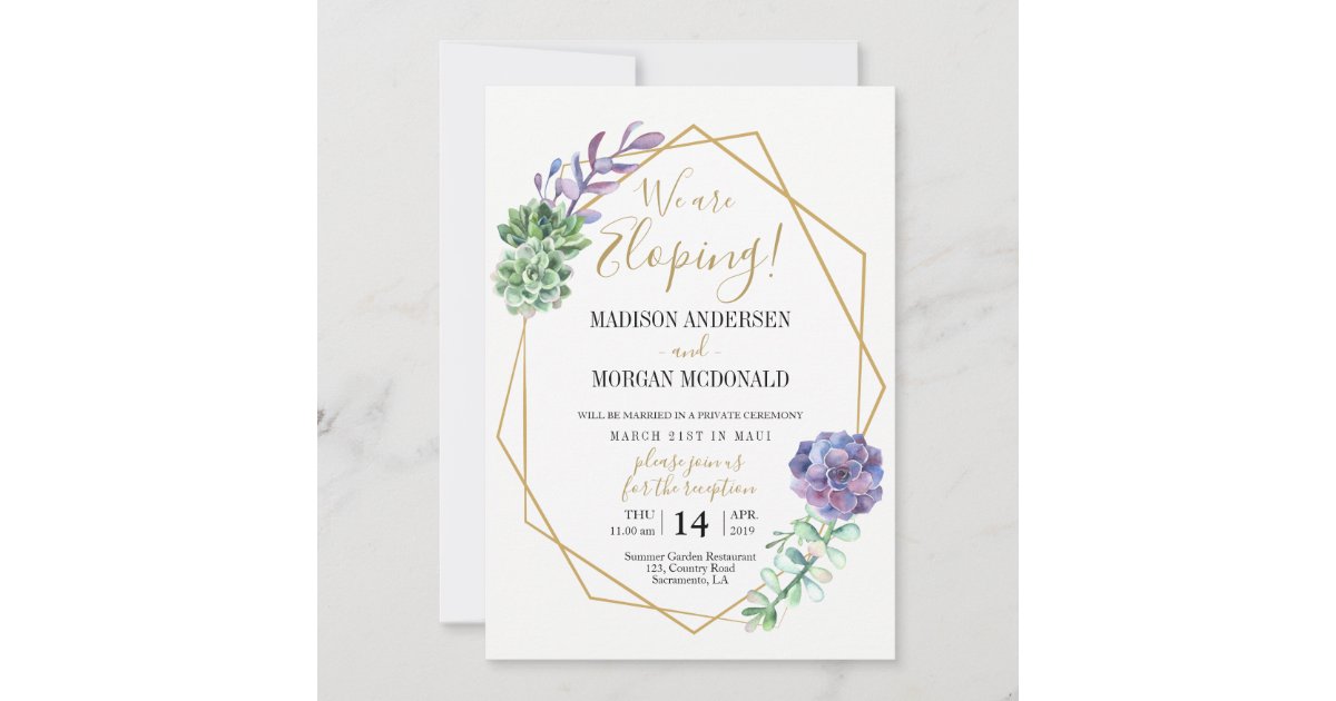 Lilac succulents Elopement reception invitation | Zazzle.com