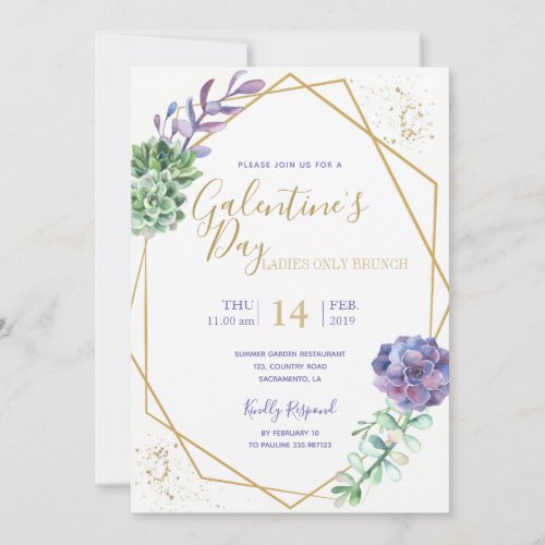 Lilac succulents Galentines Day party invitation