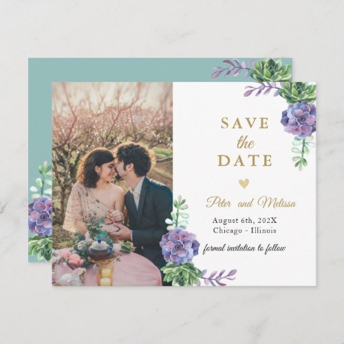 Lilac Succulents  Photo Save the Date Announcement