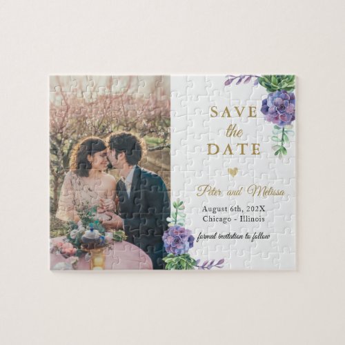 Lilac Succulents  Photo Save the Date puzzle