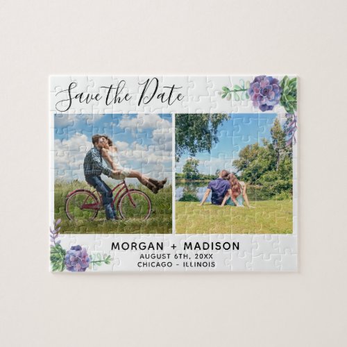 Lilac succulents Photos Save the Date Jigsaw Puzzle