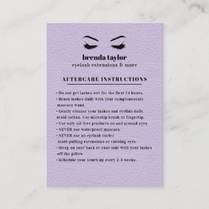 LILAC Suede Eyelash Browbar Aftercare Instructions Business Card