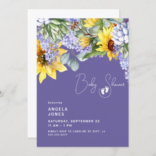 Lilac  Sunflower Floral Baby Shower Invitation