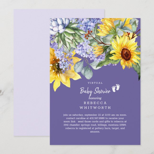 Lilac & Sunflower Virtual Baby Invitation (Front/Back)
