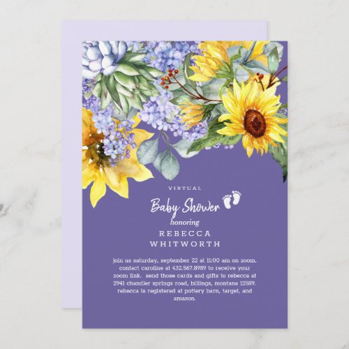 Lilac  Sunflower Virtual Baby Invitation