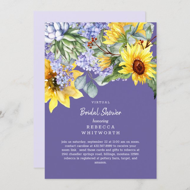 Lilac & Sunflower Virtual Bridal Invitation (Front/Back)