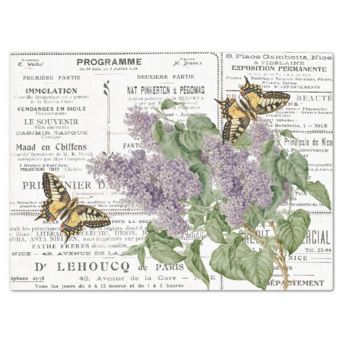 Lilac Swallowtail Butterfly French Newspaper Ads Tissue Paper