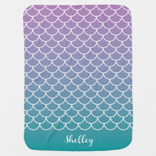 Lilac Teal Gradient Mermaid Fishscale Baby Blanket