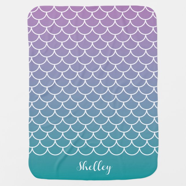 Lilac Teal Gradient Mermaid Fishscale Baby Blanket (Front)