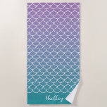 Lilac Teal Gradient Mermaid Fishscale Beach Towel<br><div class="desc">This mermaid patterned beach towel is the perfect way to show your love of the ocean while relaxing by the pool or beach. The mermaid fish scale design is sure to turn heads. It makes a perfect gift for an ocean lover or a mermaid lover. Personalize with a name or...</div>