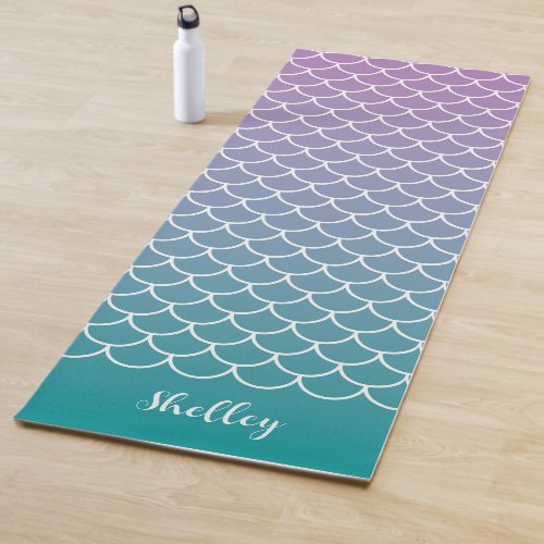 Lilac Teal Gradient Mermaid Fishscale Yoga Mat