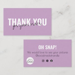 Lilac Trendy Thank you Snap & Share Custom Logo Business Card