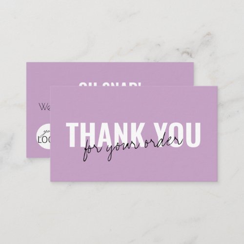 Lilac Trendy Thank you Snap  Share Custom Logo Business Card