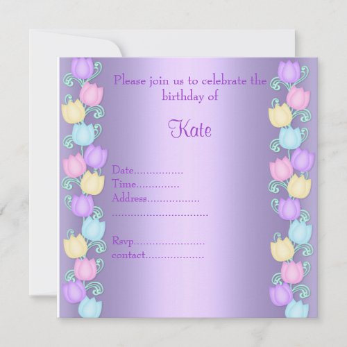 Lilac tulip border sqaure invite