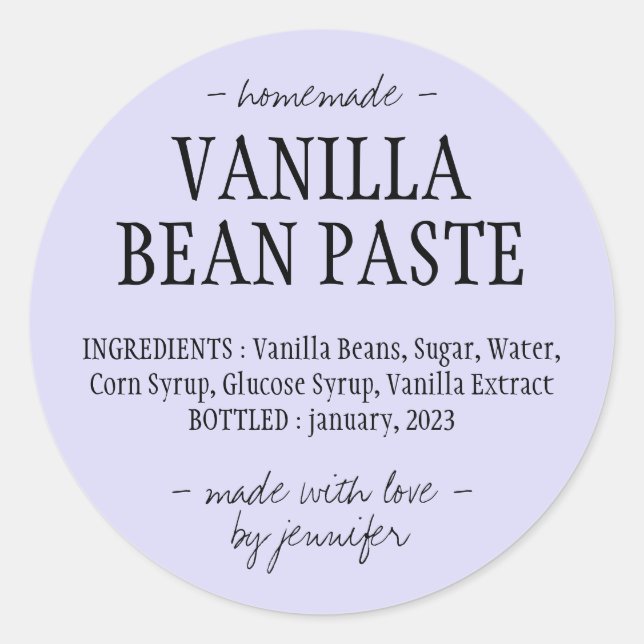 Lilac Vanilla Bean Paste Bottle Homemade extract Classic Round Sticker (Front)