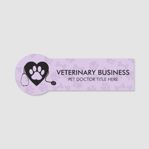 Lilac Veterinarian Paw Heart Stethescope Pet Name Tag