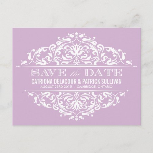 LILAC VINTAGE FLORAL FRAME SAVE THE DATE POSTCARD