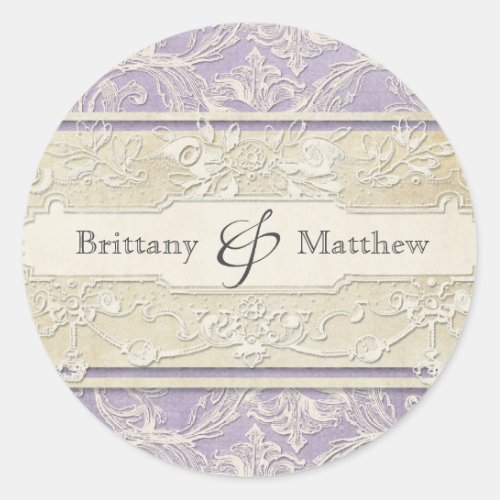 Lilac Vintage French Regency Lace Etched Wedding Classic Round Sticker