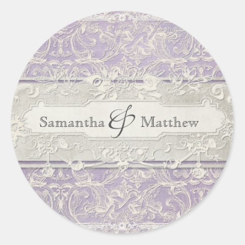 Lilac Vintage French Regency Lace Etched Wedding Classic Round Sticker