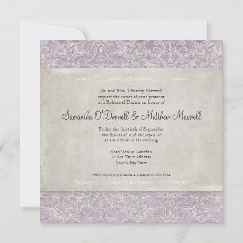 Lilac Vintage French Regency Lace Rehearsal Dinner Invitation