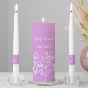 Lilac Violet Purple Floral Couple Monogrammed Chic Unity Candle Set