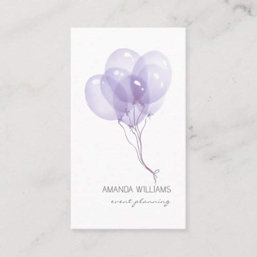 Lilac Watercolor Balloons Event Planner Business Card
