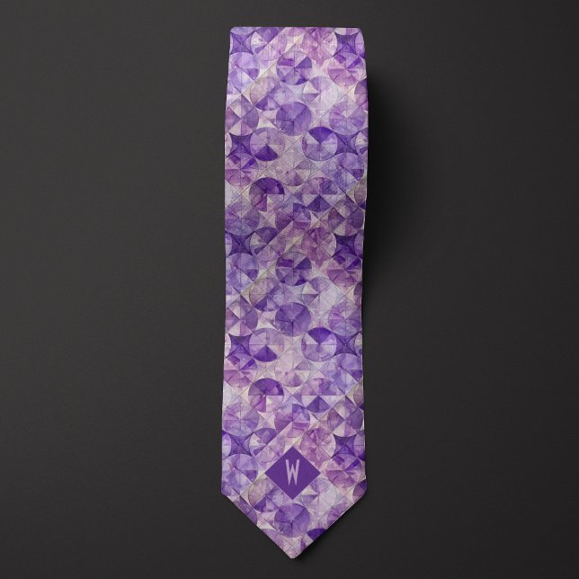 Lilac Watercolor Circles Monogram Neck Tie (Creator Uploaded)