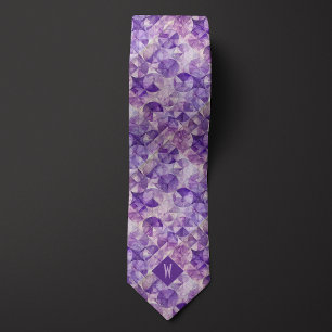 Lilac Watercolor Circles Monogram Neck Tie