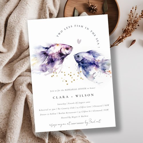 Lilac Watercolor Coastal Fish Rehearsal Dinner Invitation