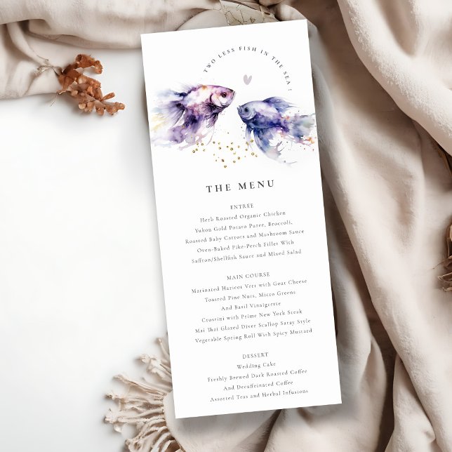 Lilac Watercolor Coastal Fish Wedding Menu Card (Creator Uploaded)