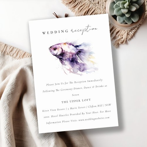 Lilac Watercolor Coastal Fish Wedding Reception Enclosure Card