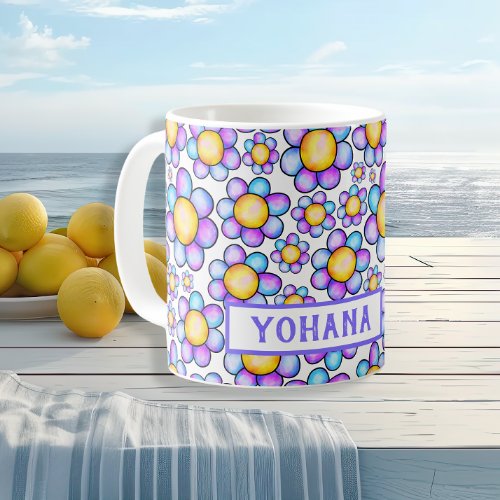 Lilac Watercolor Daisy Flower custom name Summer  Coffee Mug