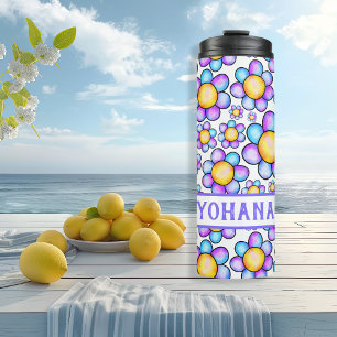 Lilac Watercolor Daisy Flower custom name Summer Thermal Tumbler